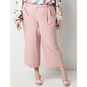 Ryegrass Women's Zephyr Pink Wide Leg Cropped Pants High Rise Linen Blend